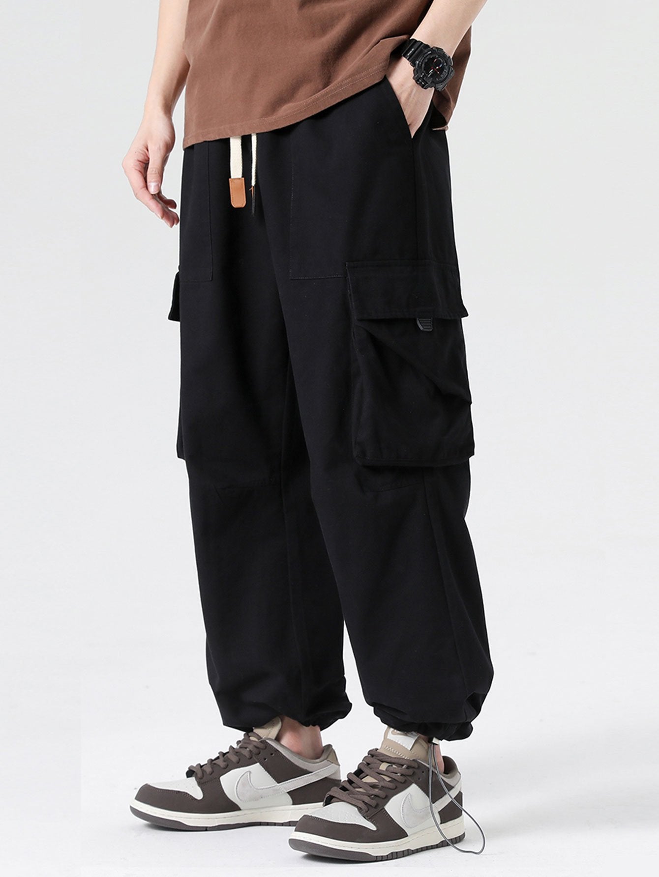 Drawstring Cuff Parachute Cargo Pants-Waves And Trunks