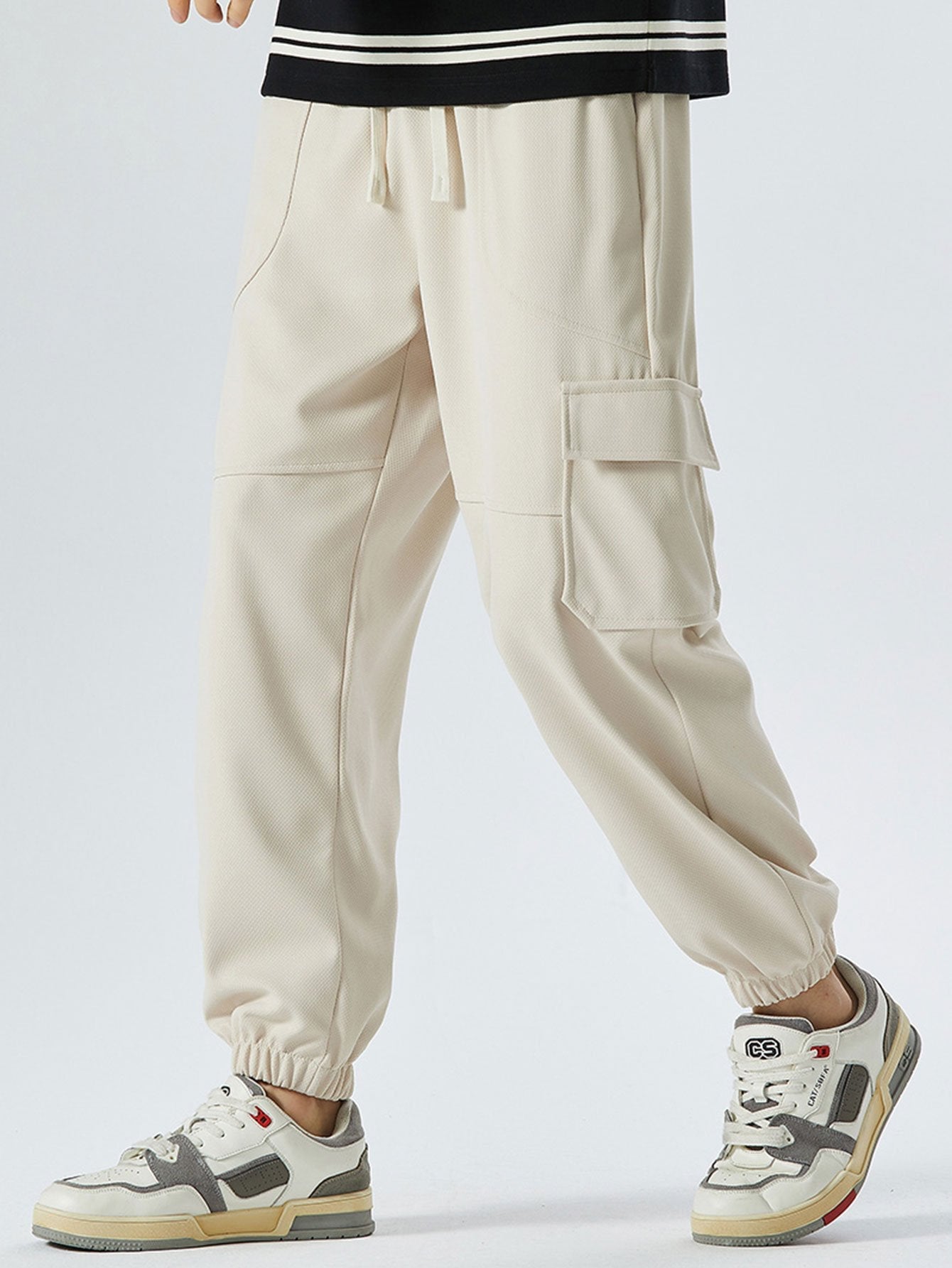 Elastic Waistband Cargo Style Jogging Pants-Waves And Trunks