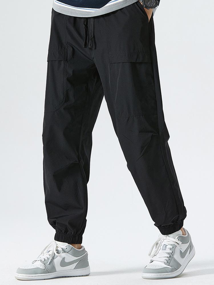 Elastic Waistband Cargo Pants-Waves And Trunks