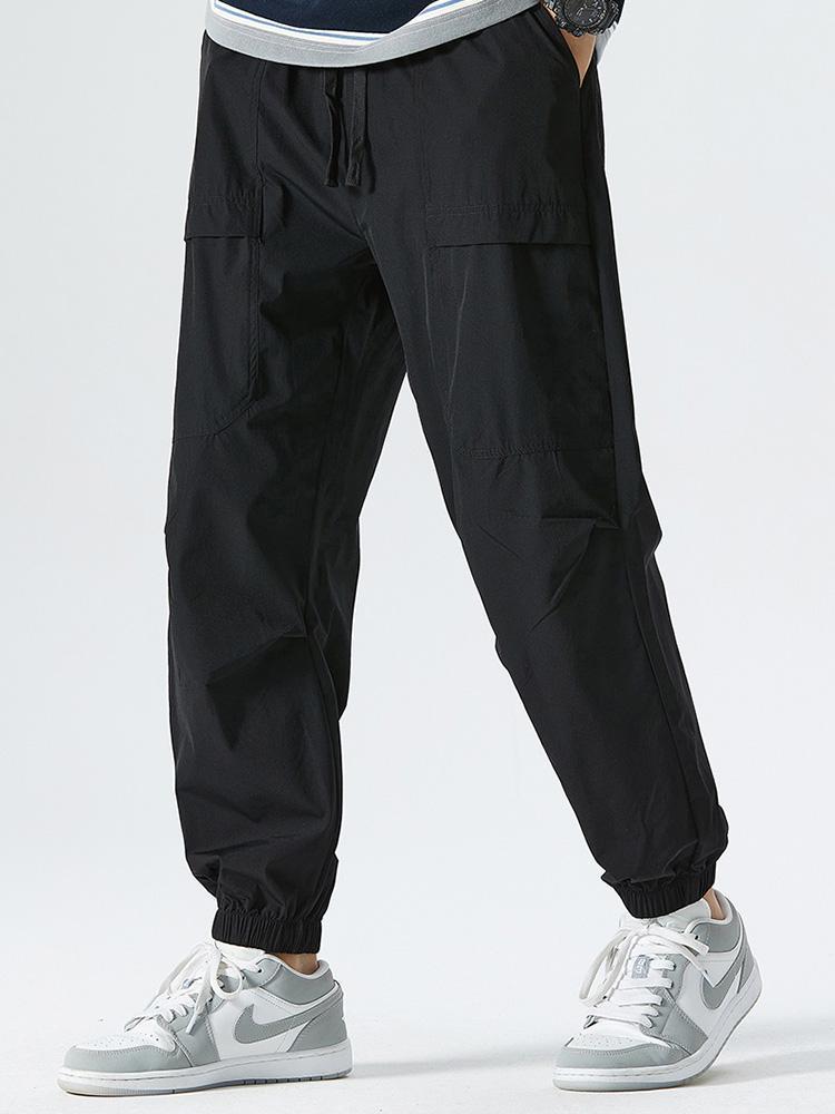 Elastic Waistband Cargo Pants-Waves And Trunks