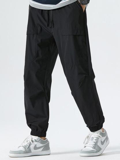 Elastic Waistband Cargo Pants-Waves And Trunks