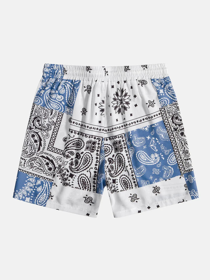 Paisley Drawstring Print Shorts-Waves And Trunks