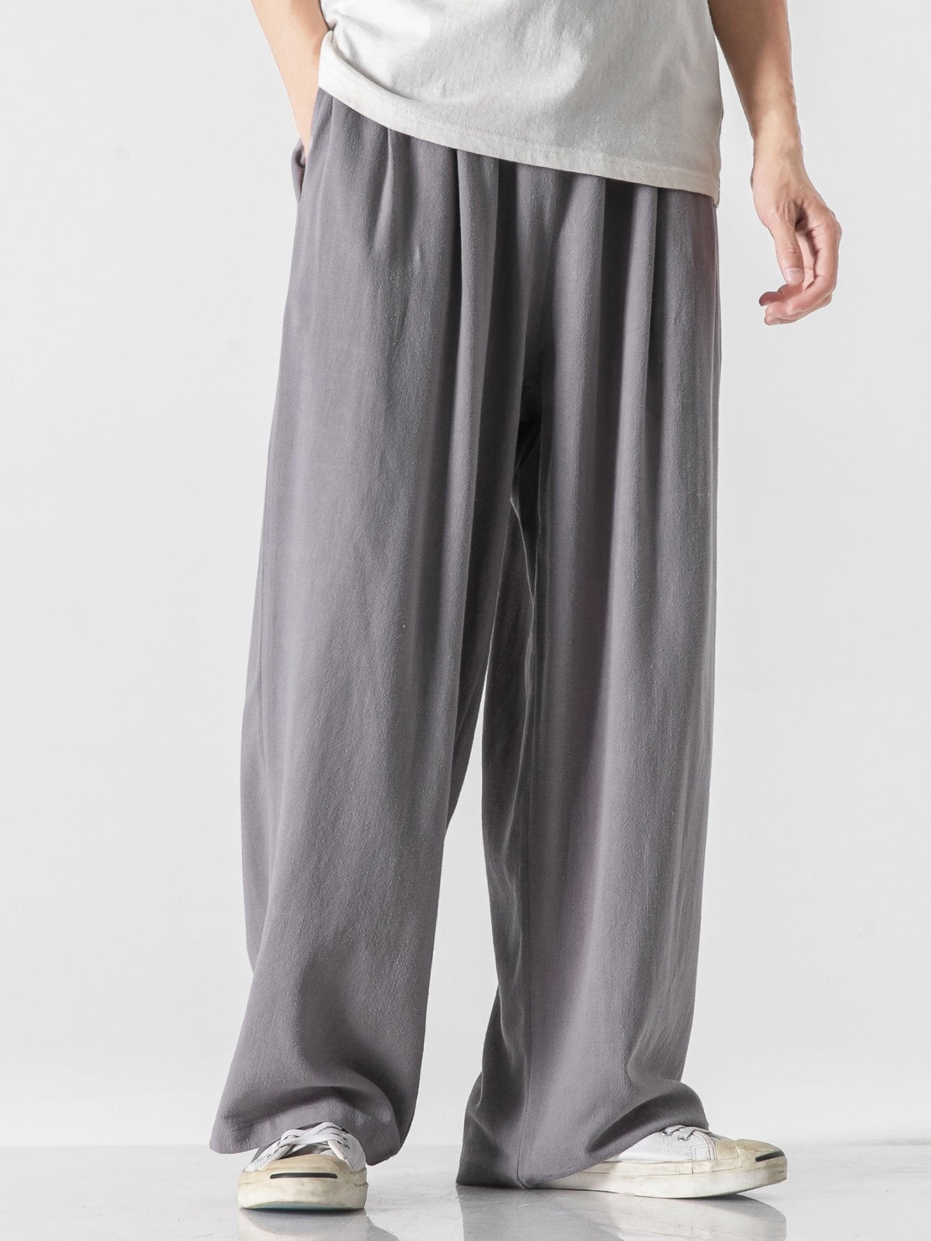Loose And Wide Legs Plain Pants-Waves And Trunks