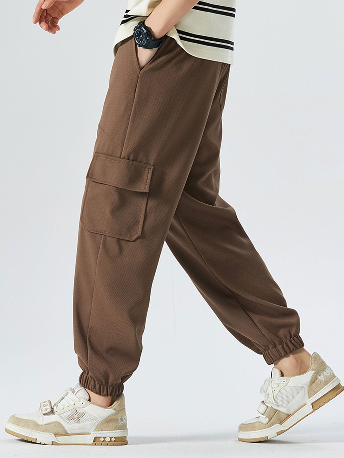 Elastic Waistband Cargo Style Jogging Pants-Waves And Trunks