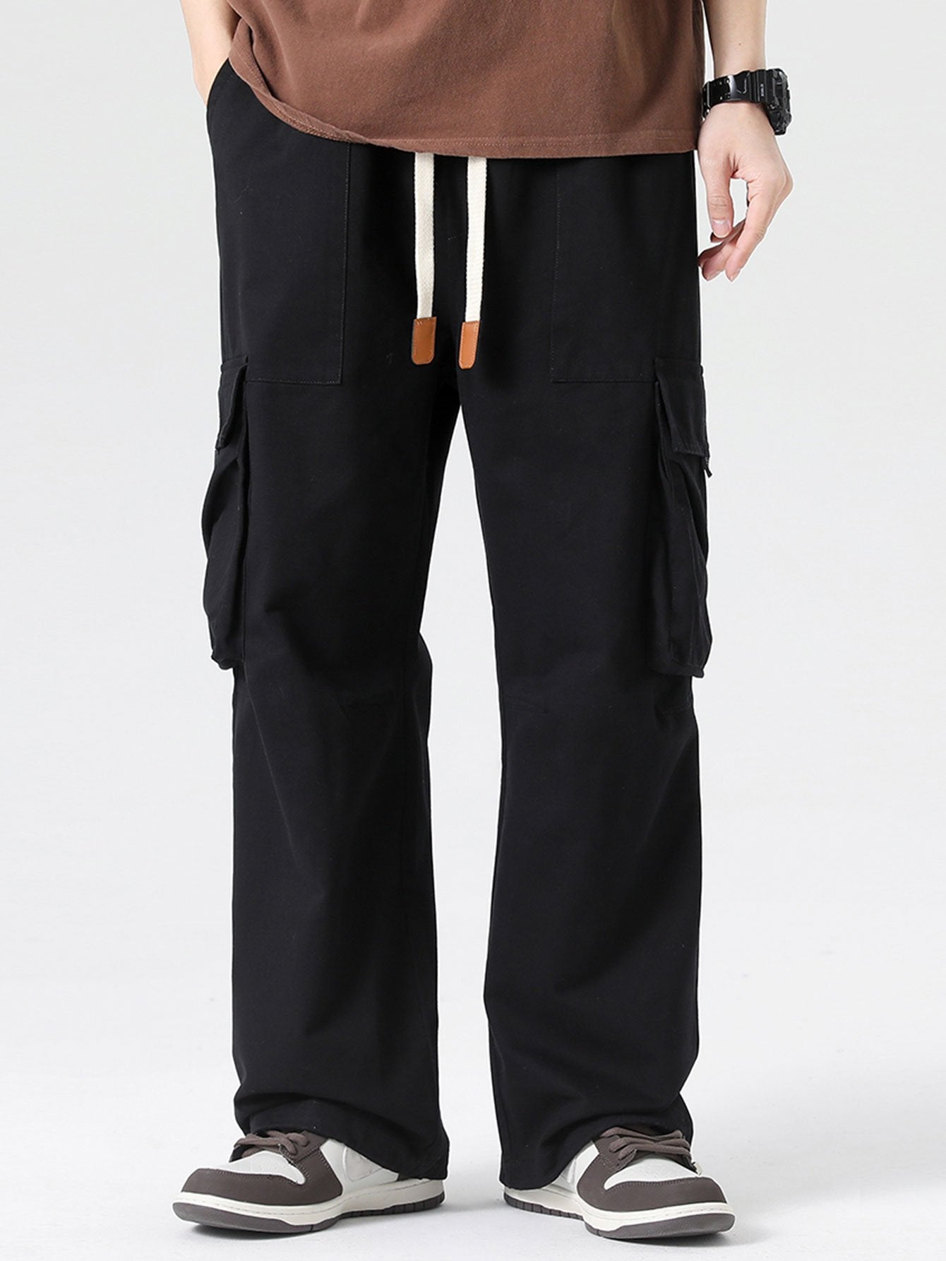 Drawstring Cuff Parachute Cargo Pants-Waves And Trunks