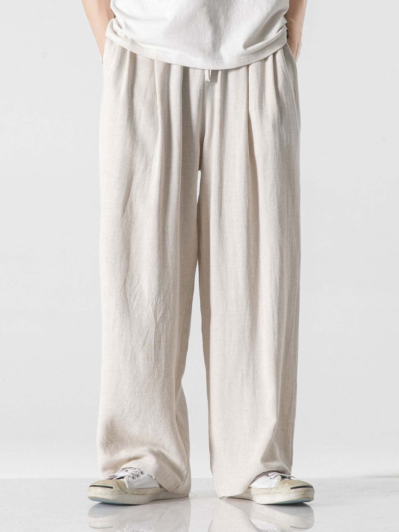 Loose And Wide Legs Plain Pants-Waves And Trunks