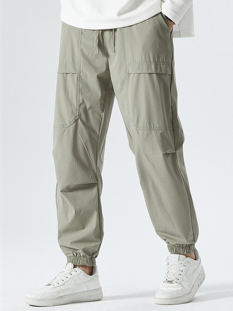 Elastic Waistband Cargo Pants-Waves And Trunks