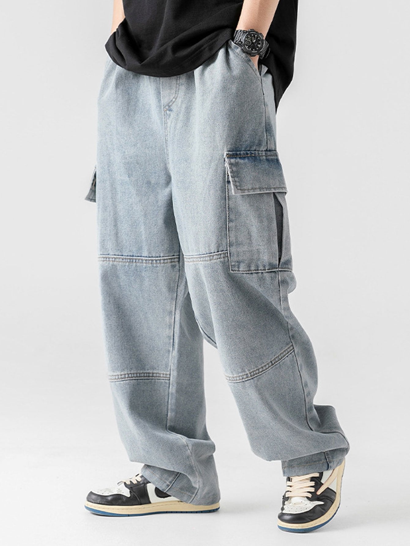 Straight Leg Cargo Jeans-Waves And Trunks