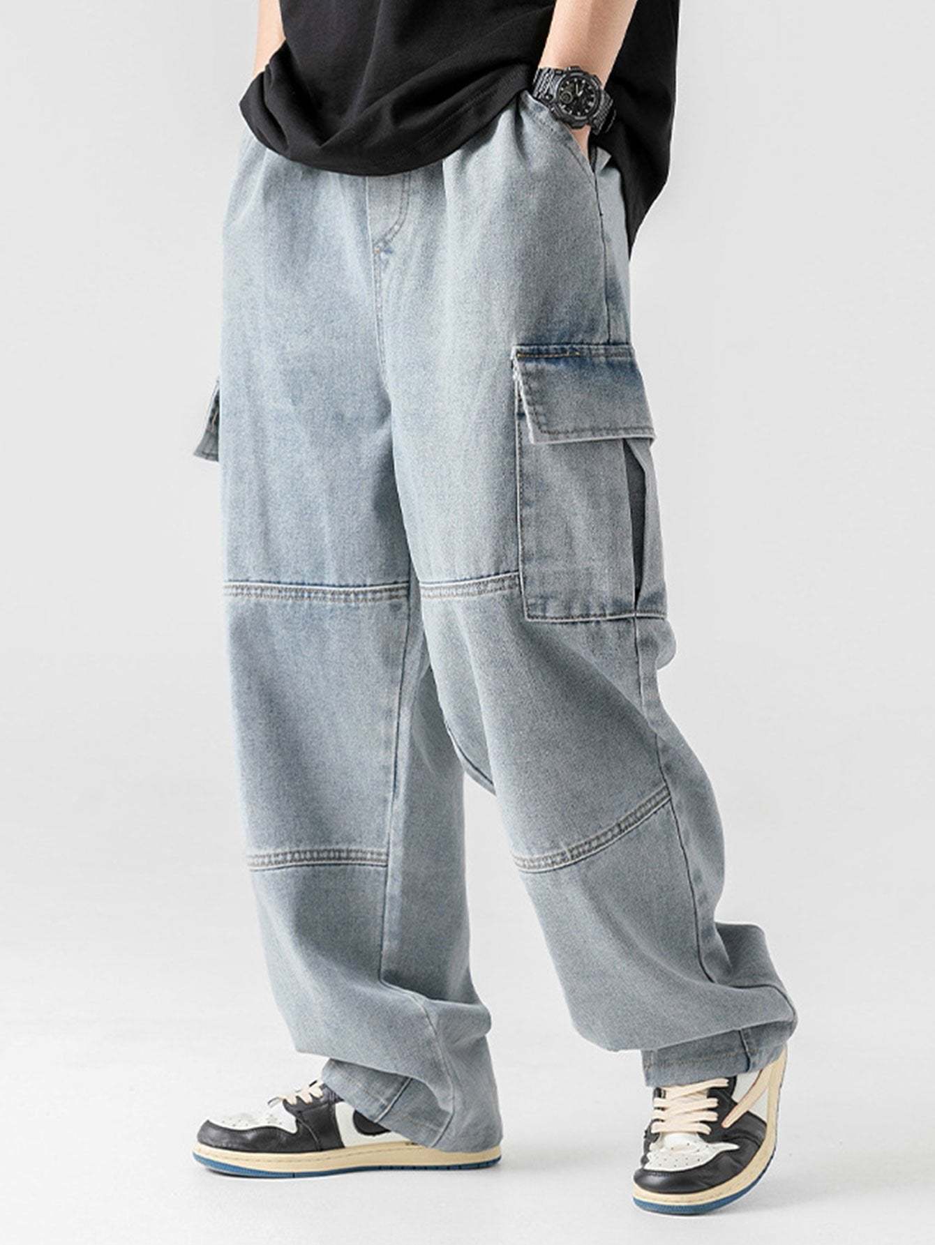 Straight Leg Cargo Jeans-Waves And Trunks