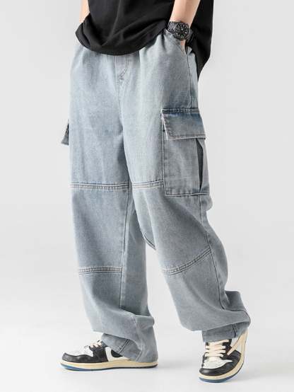 Straight Leg Cargo Jeans-Waves And Trunks
