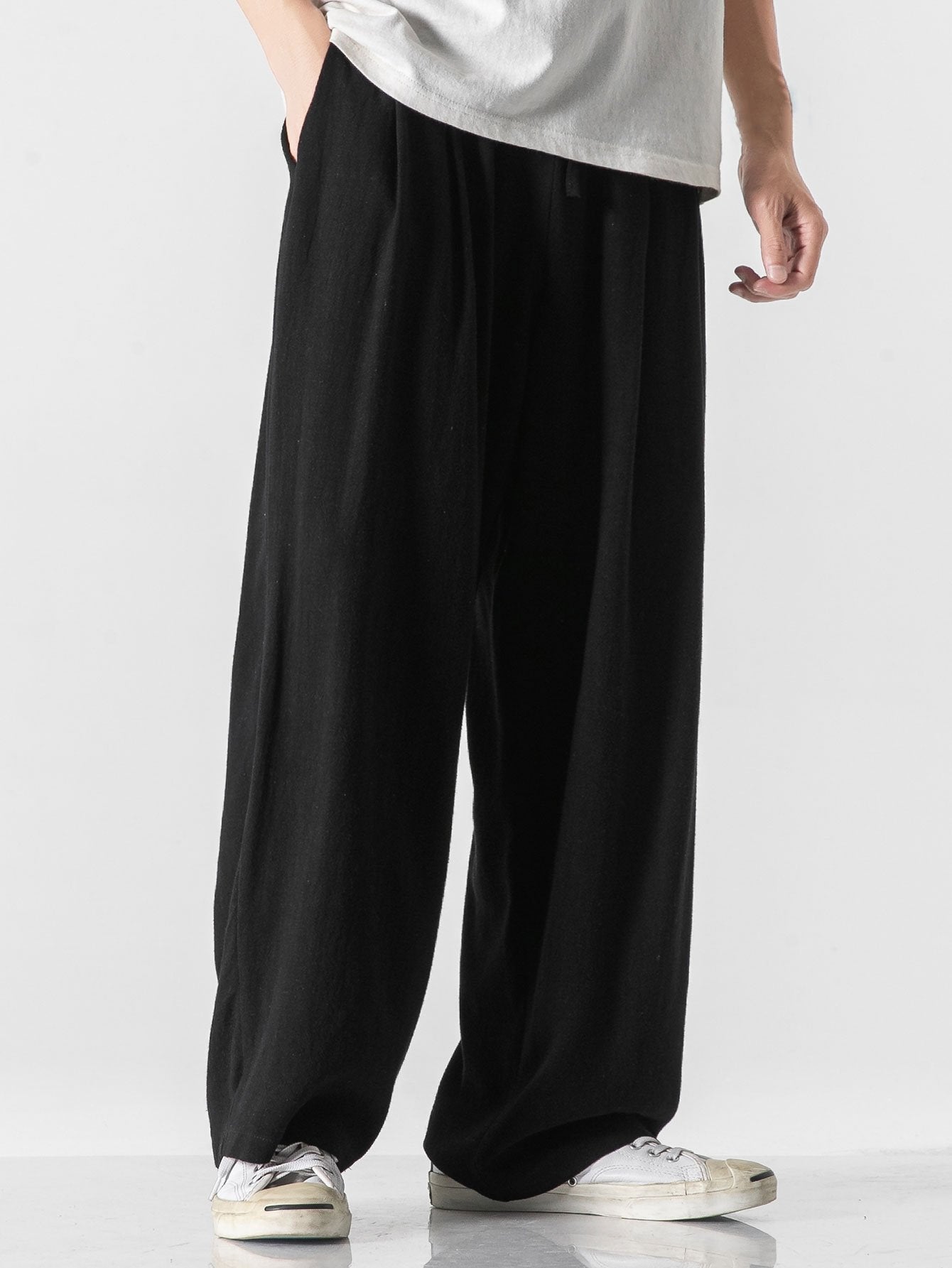 Loose And Wide Legs Plain Pants-Waves And Trunks