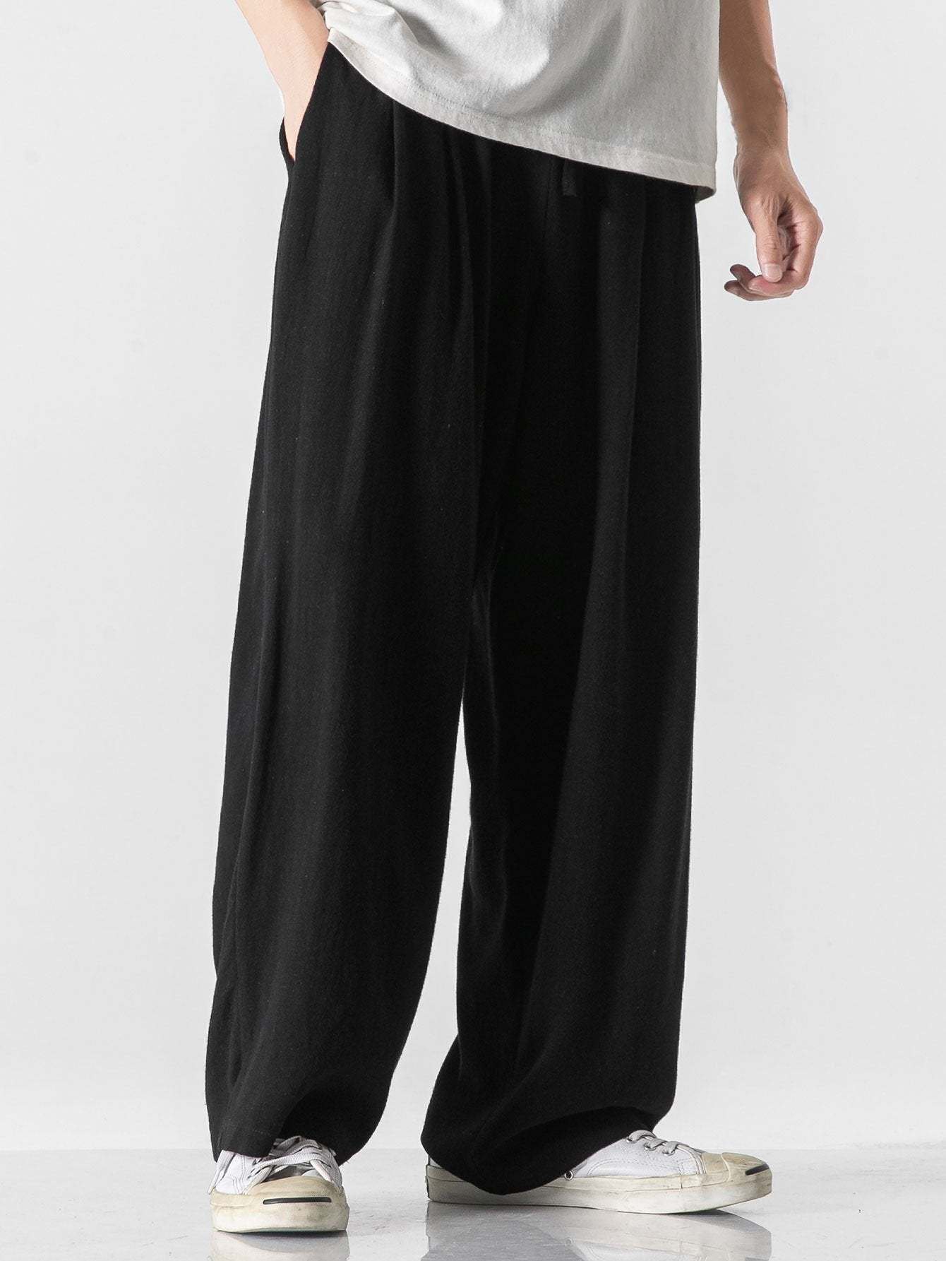 Loose And Wide Legs Plain Pants-Waves And Trunks