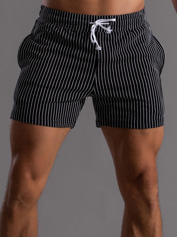 Striped Pattern Jersey Shorts With Drawstring-Waves And Trunks