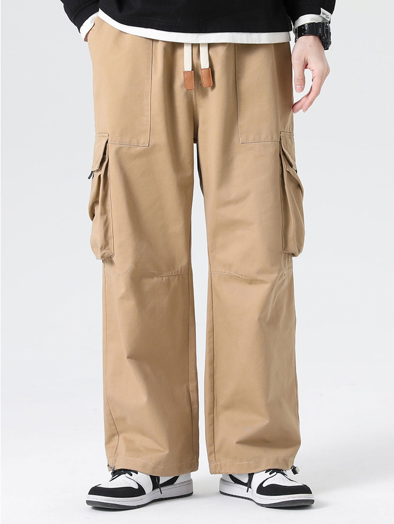 Drawstring Cuff Parachute Cargo Pants-Waves And Trunks