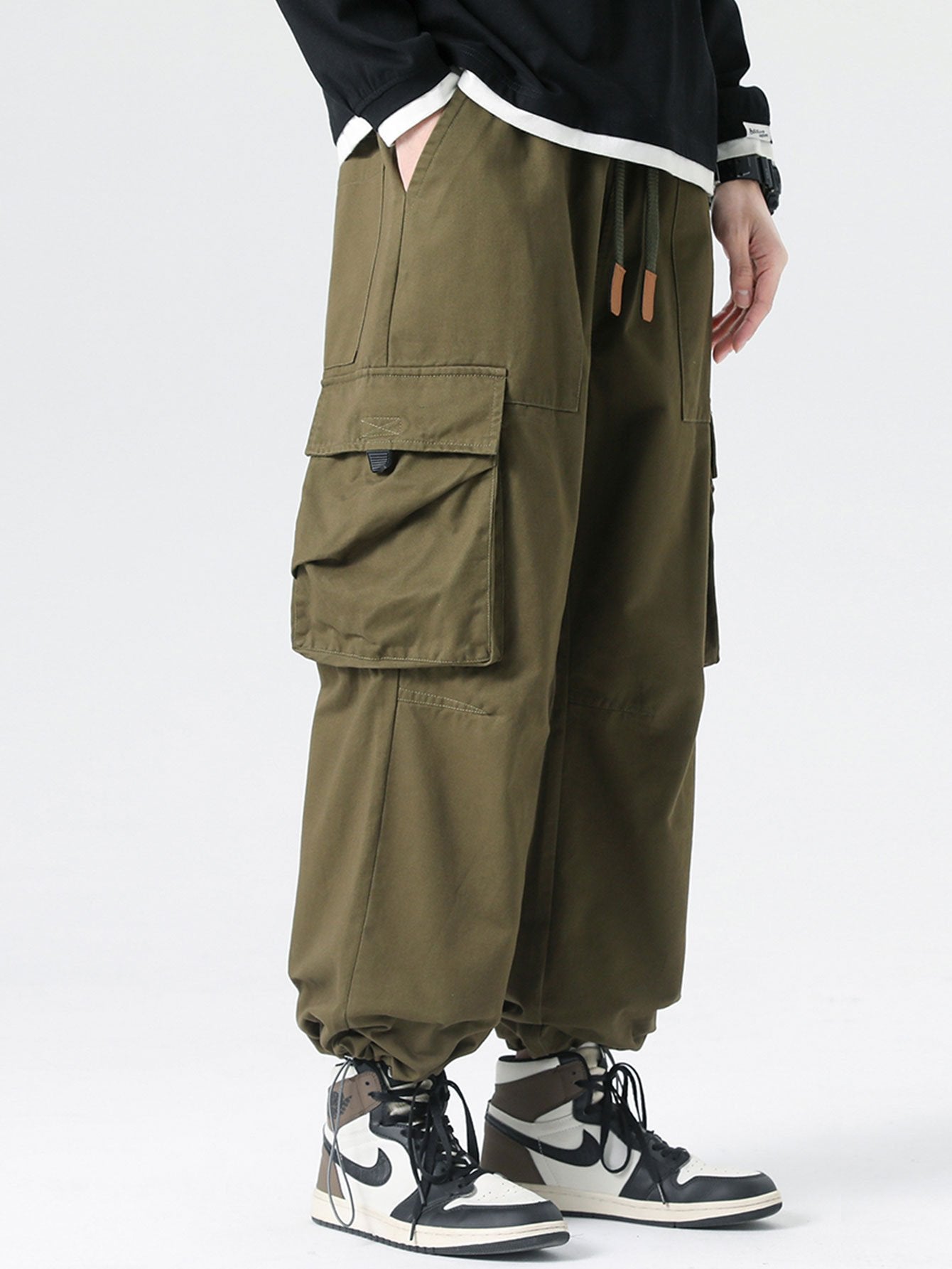 Drawstring Cuff Parachute Cargo Pants-Waves And Trunks