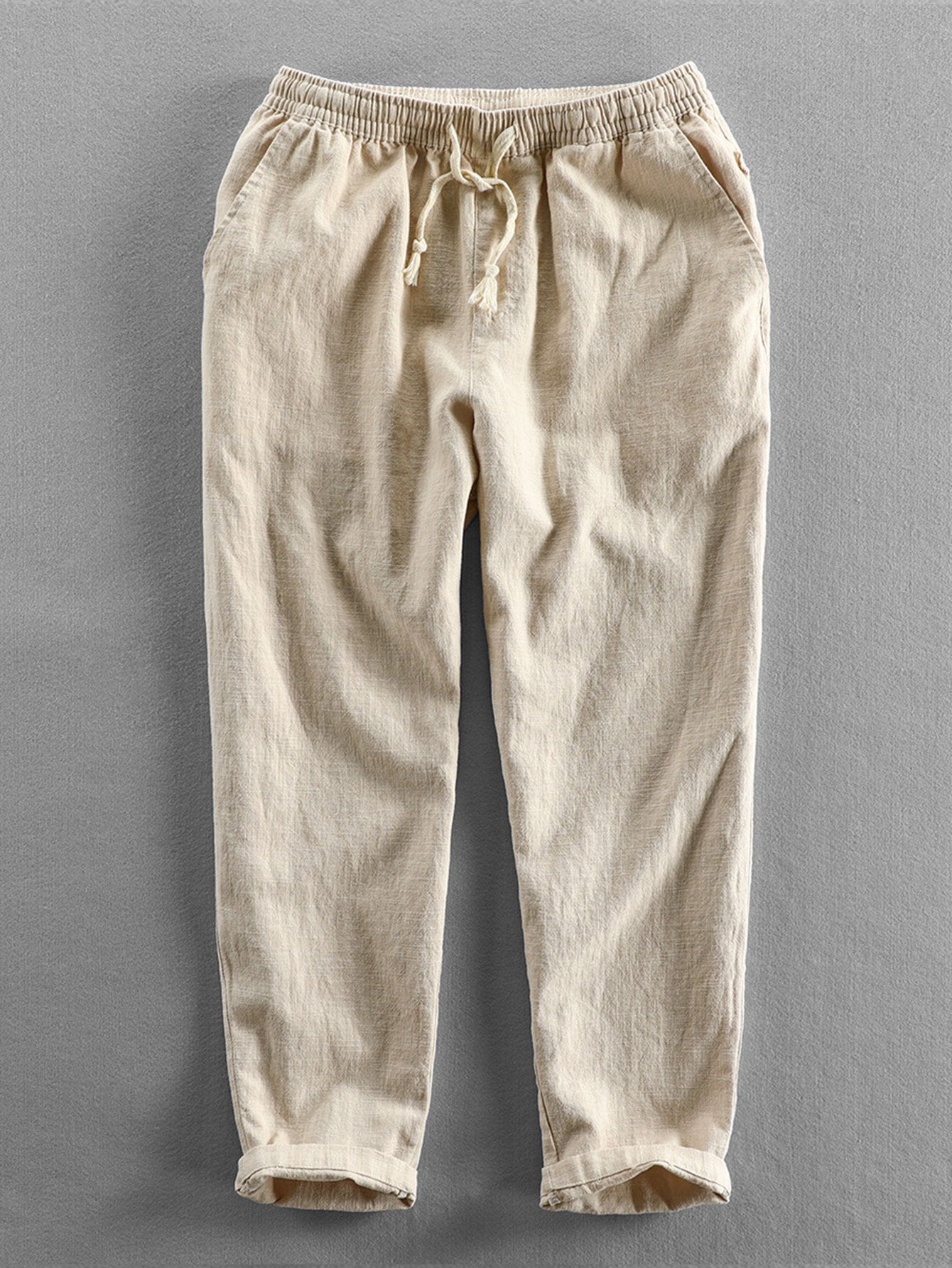 Plain Pattern Cropped Pants With Drawstring-Waves And Trunks