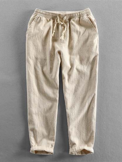 Plain Pattern Cropped Pants With Drawstring-Waves And Trunks