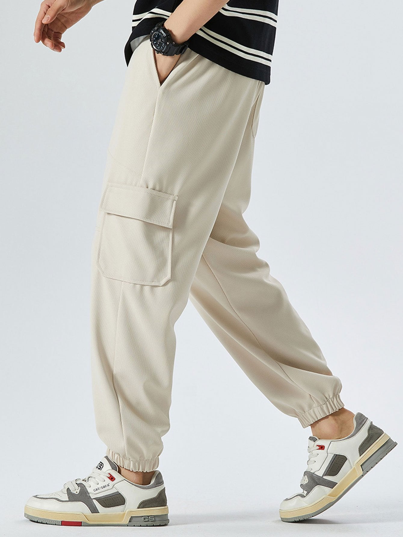 Elastic Waistband Cargo Style Jogging Pants-Waves And Trunks
