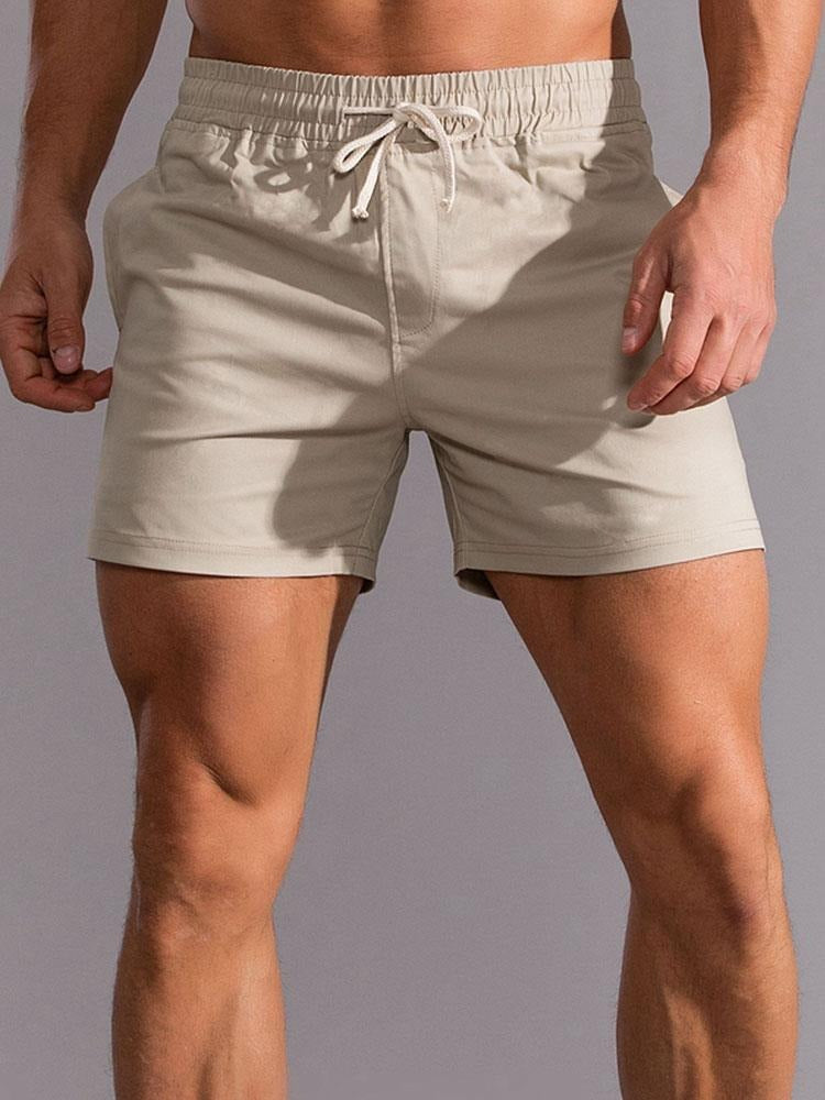 Casual Drawstring Plain Beach Shorts-Waves And Trunks