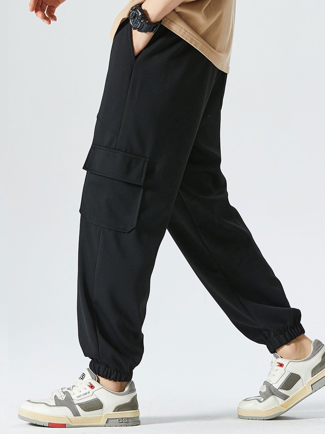 Elastic Waistband Cargo Style Jogging Pants-Waves And Trunks
