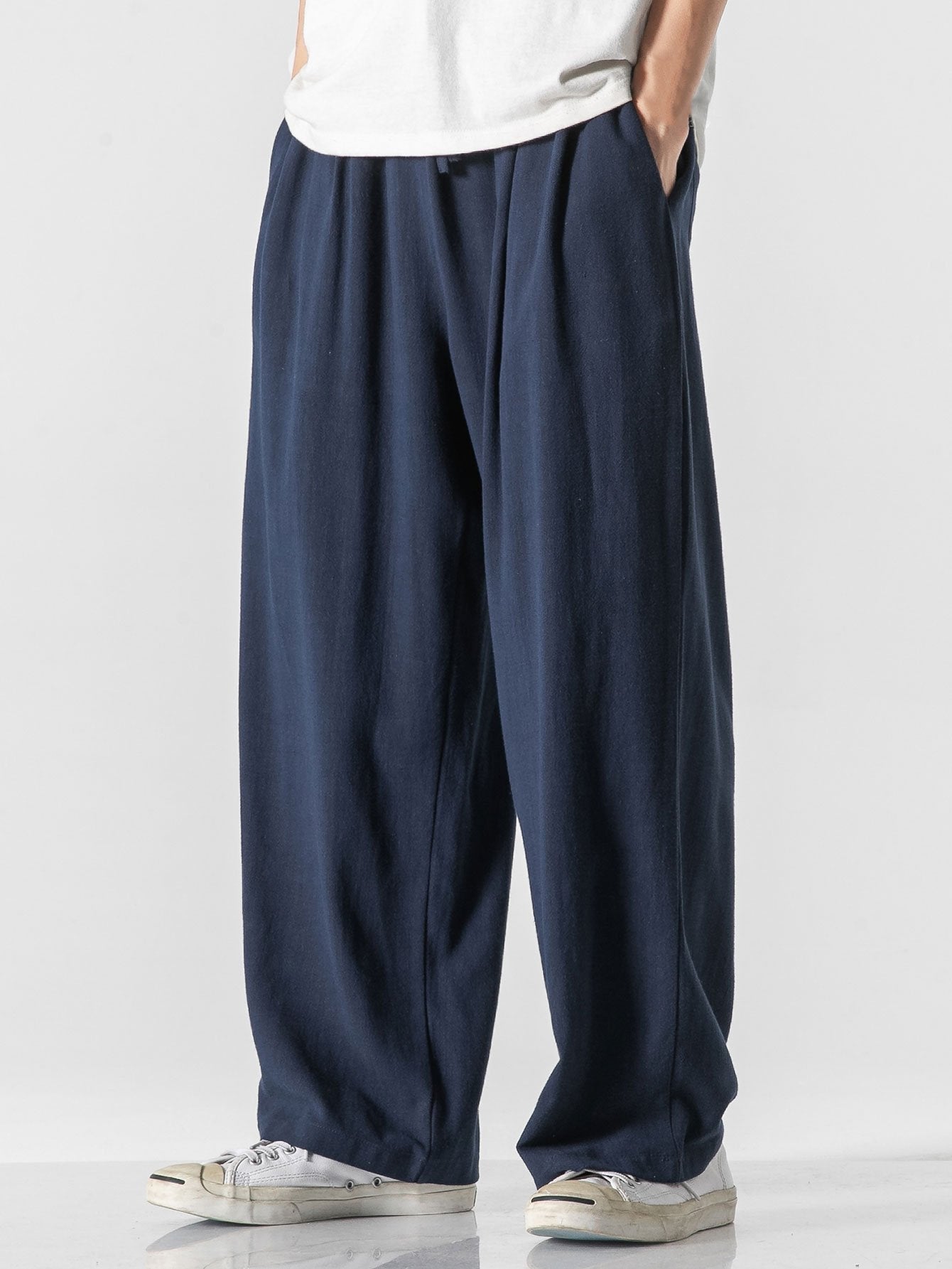 Loose And Wide Legs Plain Pants-Waves And Trunks