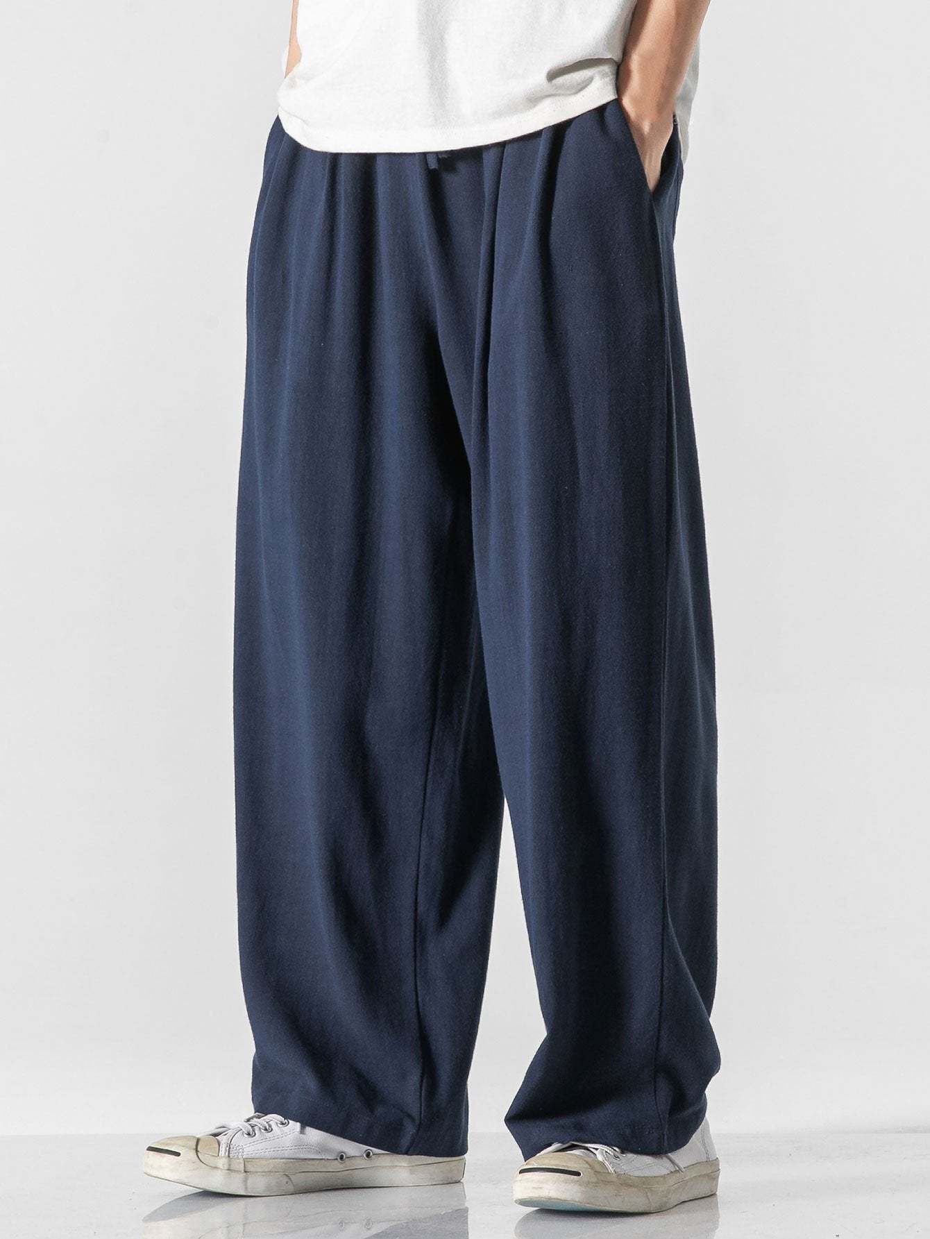Loose And Wide Legs Plain Pants-Waves And Trunks