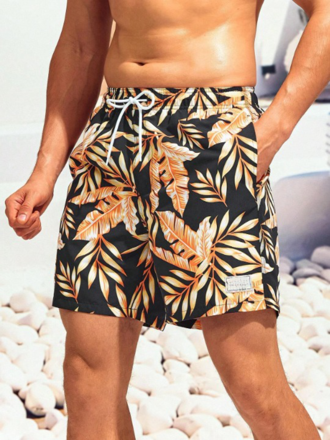 Stylish Tropical Swim Trunks-Waves And Trunks