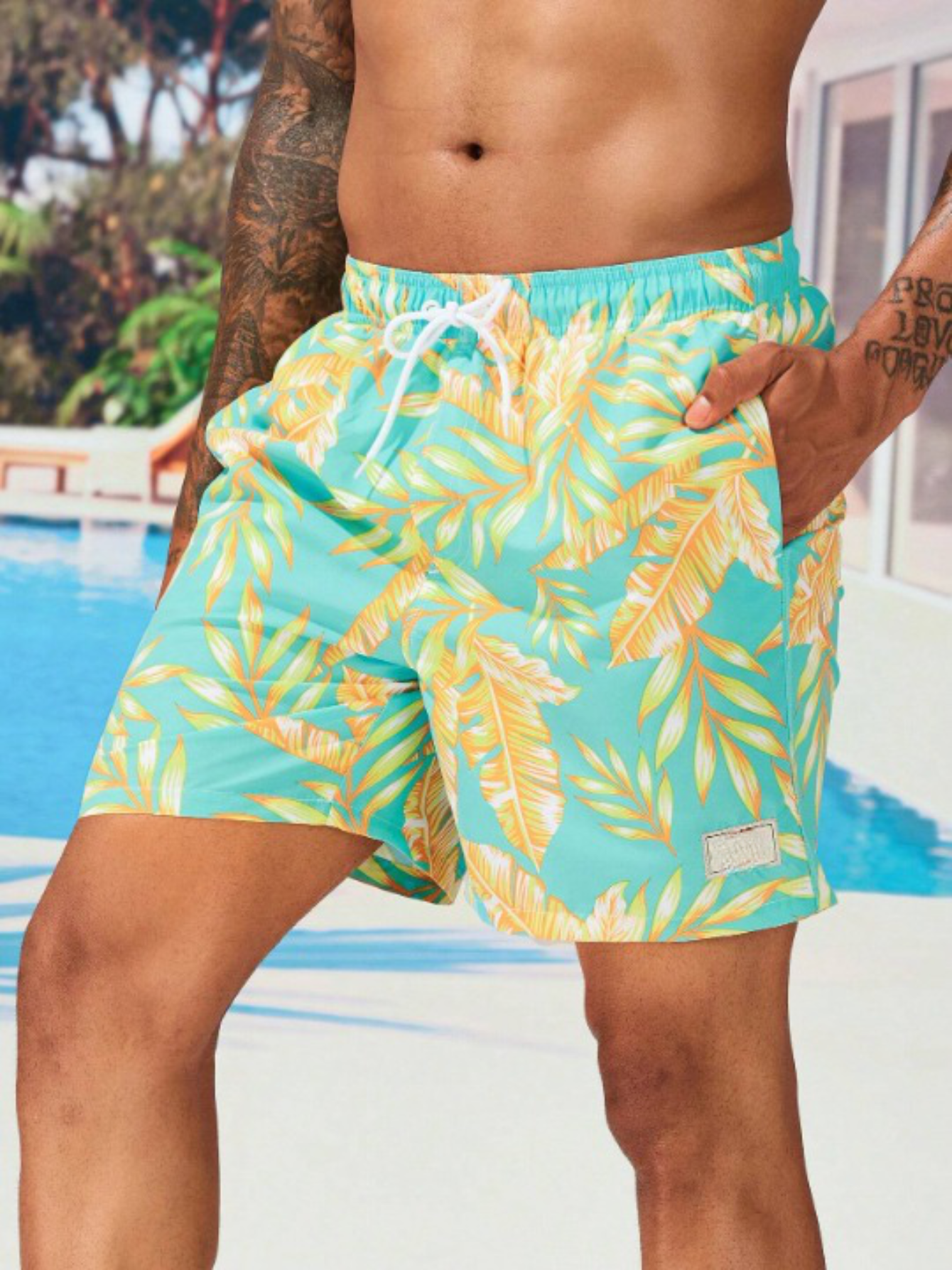 Stylish Tropical Swim Trunks-Waves And Trunks