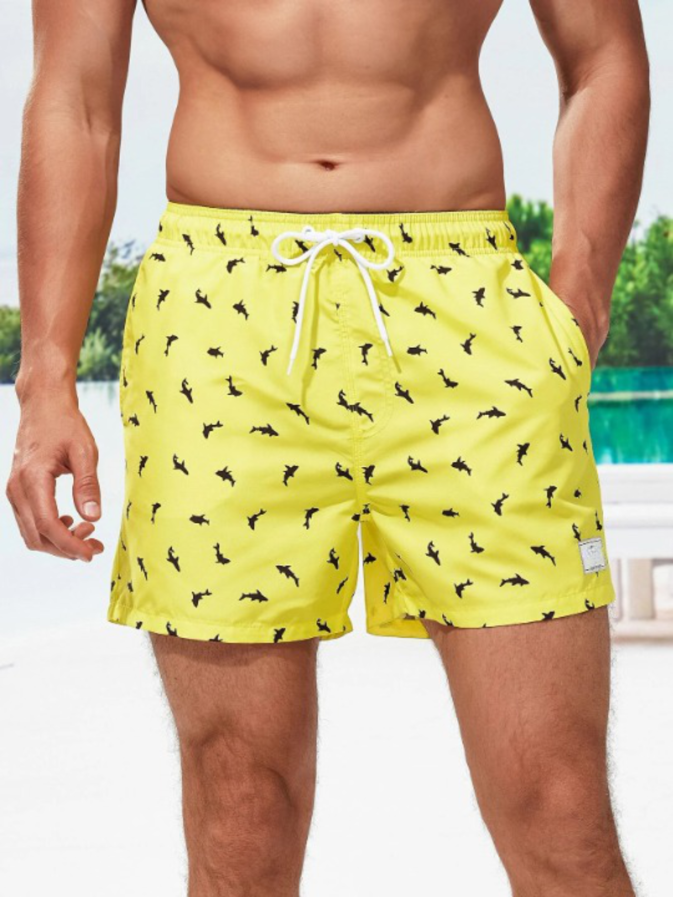 Animal Patched Print Drawstring Swim Trunks-Waves And Trunks