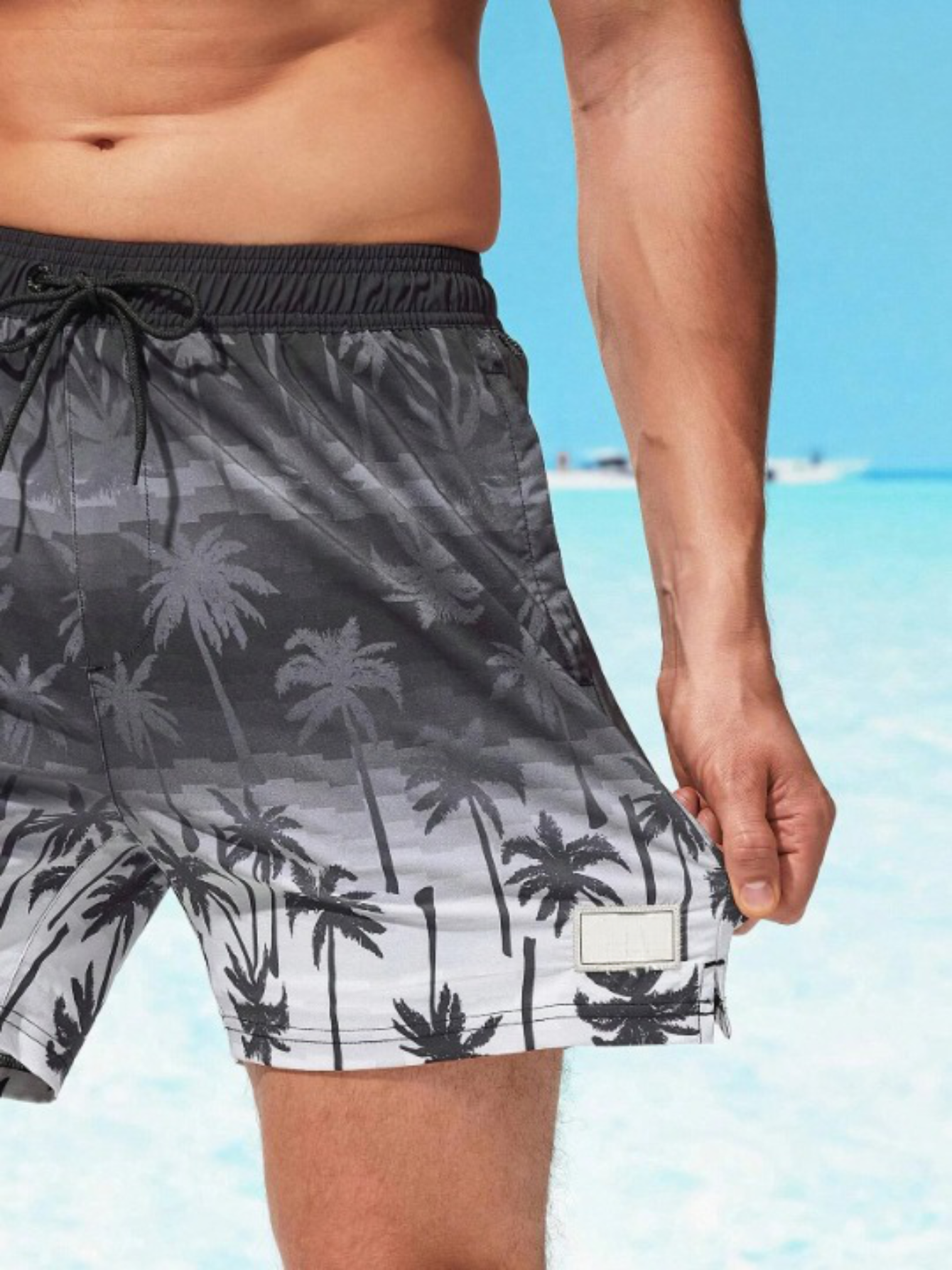 Tropical Print 2 In 1 Drawstring Waist Pocket Swim Trunks-Waves And Trunks