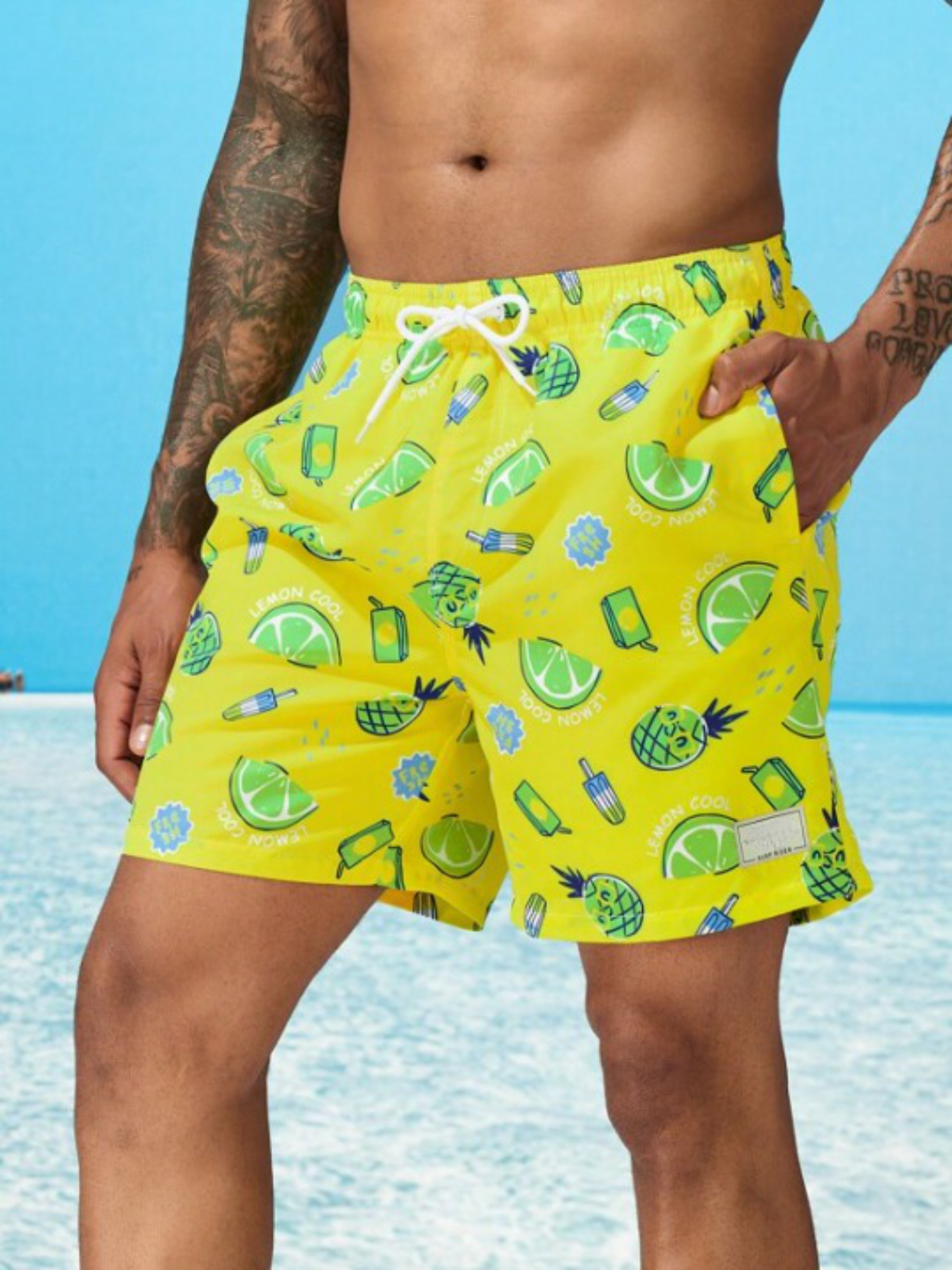 Fruit And Vegetable Print Drawstring Swim Trunks-Waves And Trunks