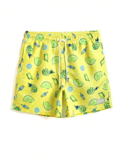 Fruit And Vegetable Print Drawstring Swim Trunks-Waves And Trunks
