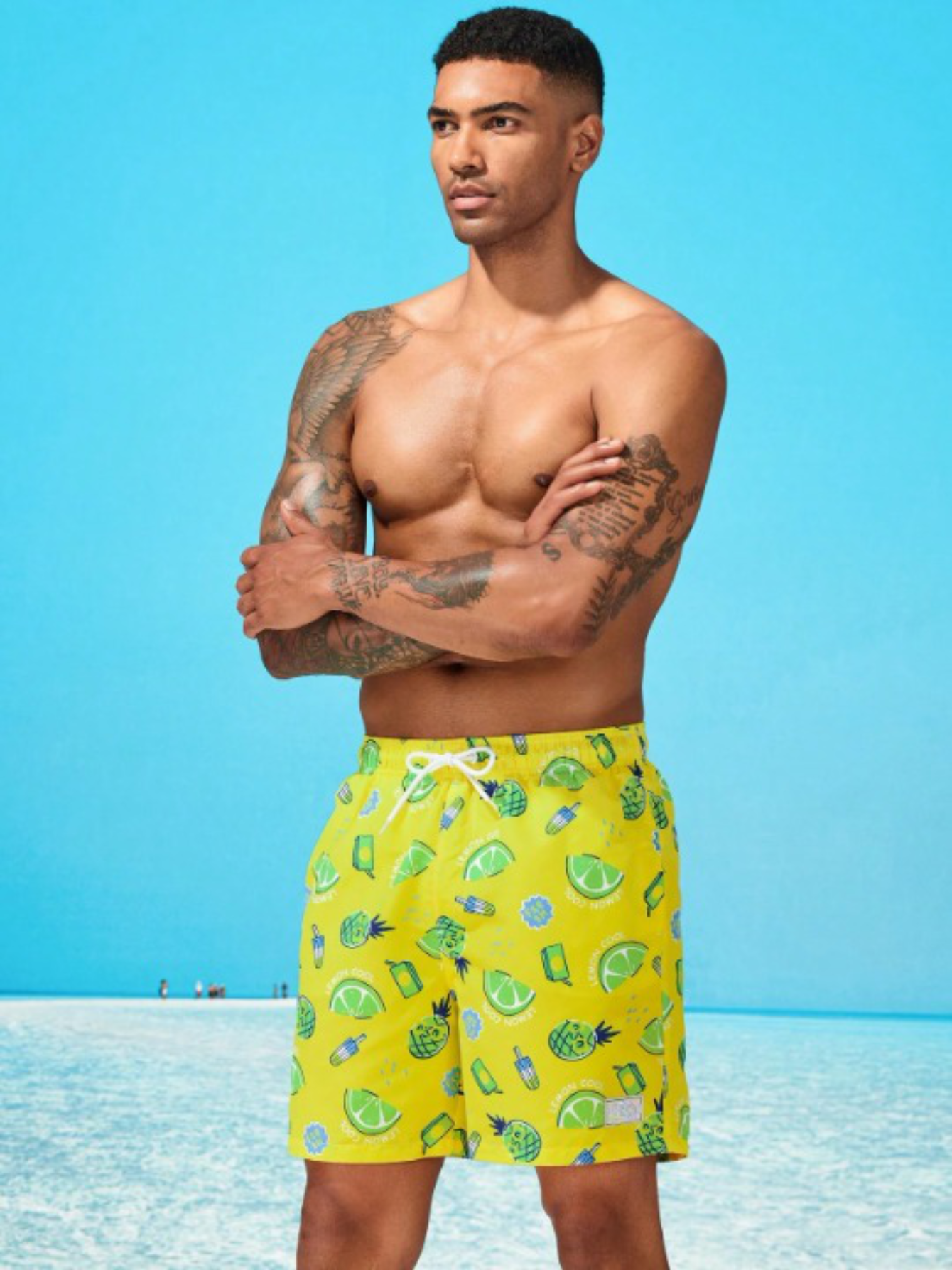 Fruit And Vegetable Print Drawstring Swim Trunks-Waves And Trunks