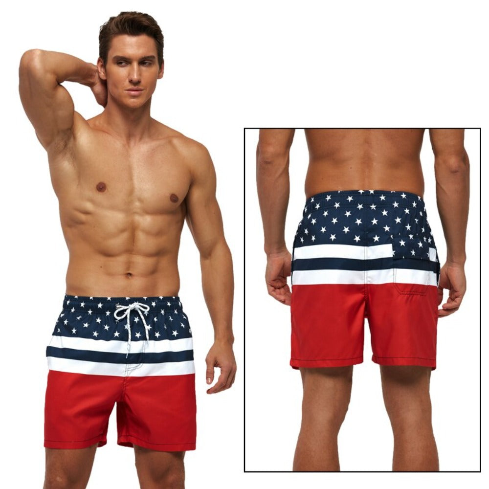American Flag Draw String Swim Shorts-Waves And Trunks