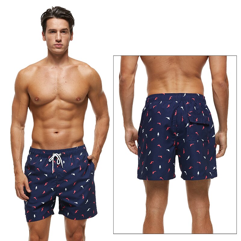 Red and White Fish String Swim Shorts-Waves And Trunks