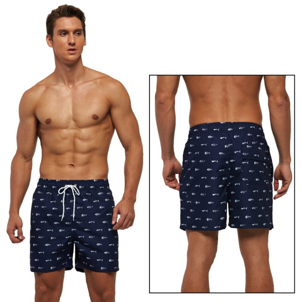 Fish Bone Draw String Swim Shorts-Waves And Trunks