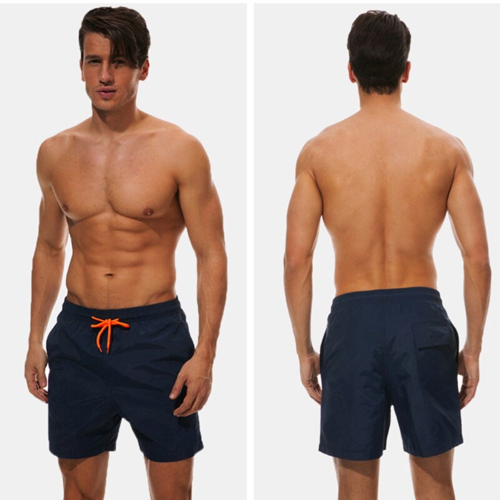 Dark Navy Blue with Orange Draw String Swim Shorts-Waves And Trunks
