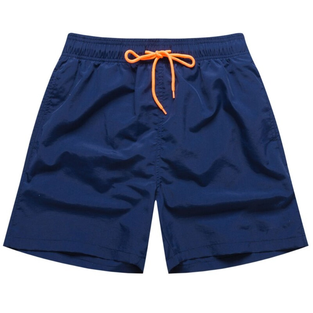Dark Navy Blue with Orange Draw String Swim Shorts-Waves And Trunks