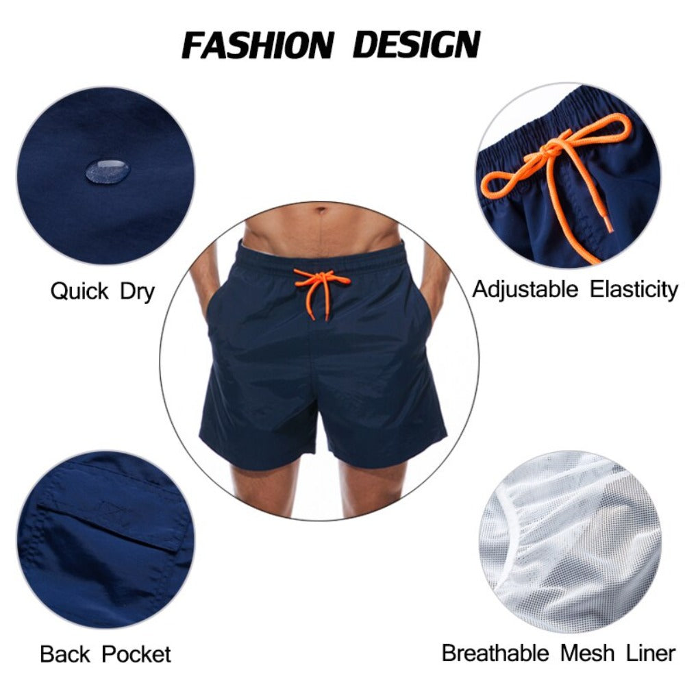 Dark Navy Blue with Orange Draw String Swim Shorts-Waves And Trunks