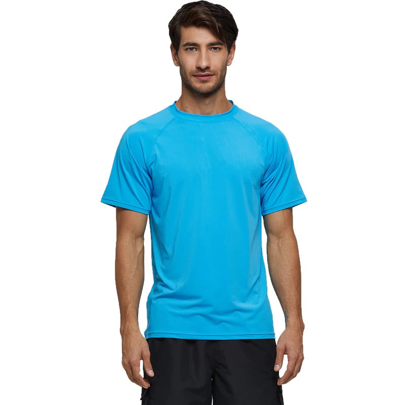 Men's Sky Blue Short Sleeve Sports Quick-Dry T-Shirt-Waves And Trunks
