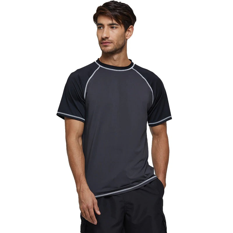 Men's Dark Grey Short Sleeve Sports Quick-Dry T-Shirt-Waves And Trunks