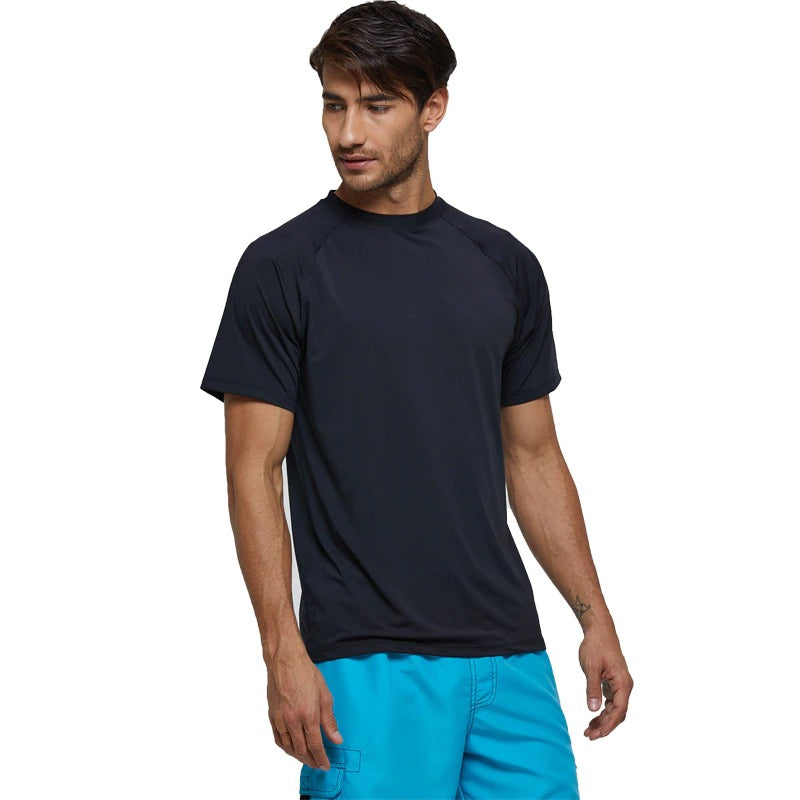 Men's Black Short Sleeve Sports Quick-Dry T-Shirt-Waves And Trunks