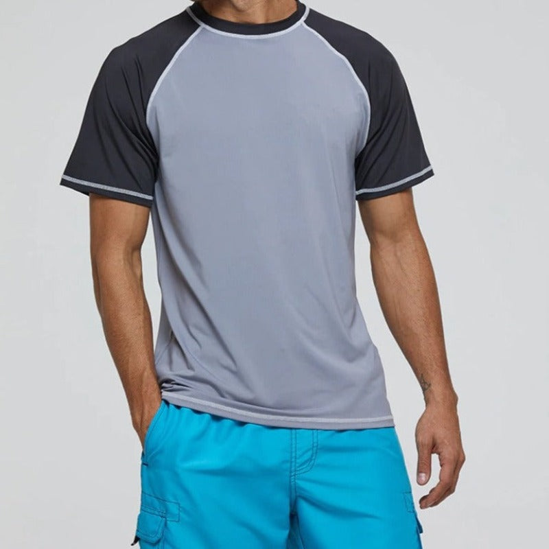 Men's Grey Short Sleeve Sports Quick-Dry T-Shirt-Waves And Trunks