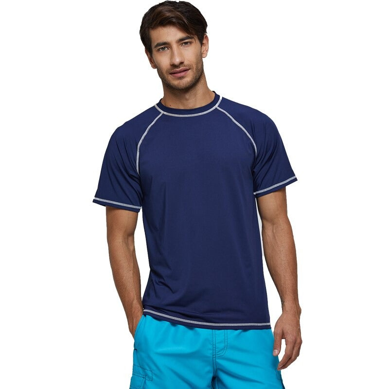 Men's Navy Short Sleeve Sports Quick-Dry T-Shirt-Waves And Trunks
