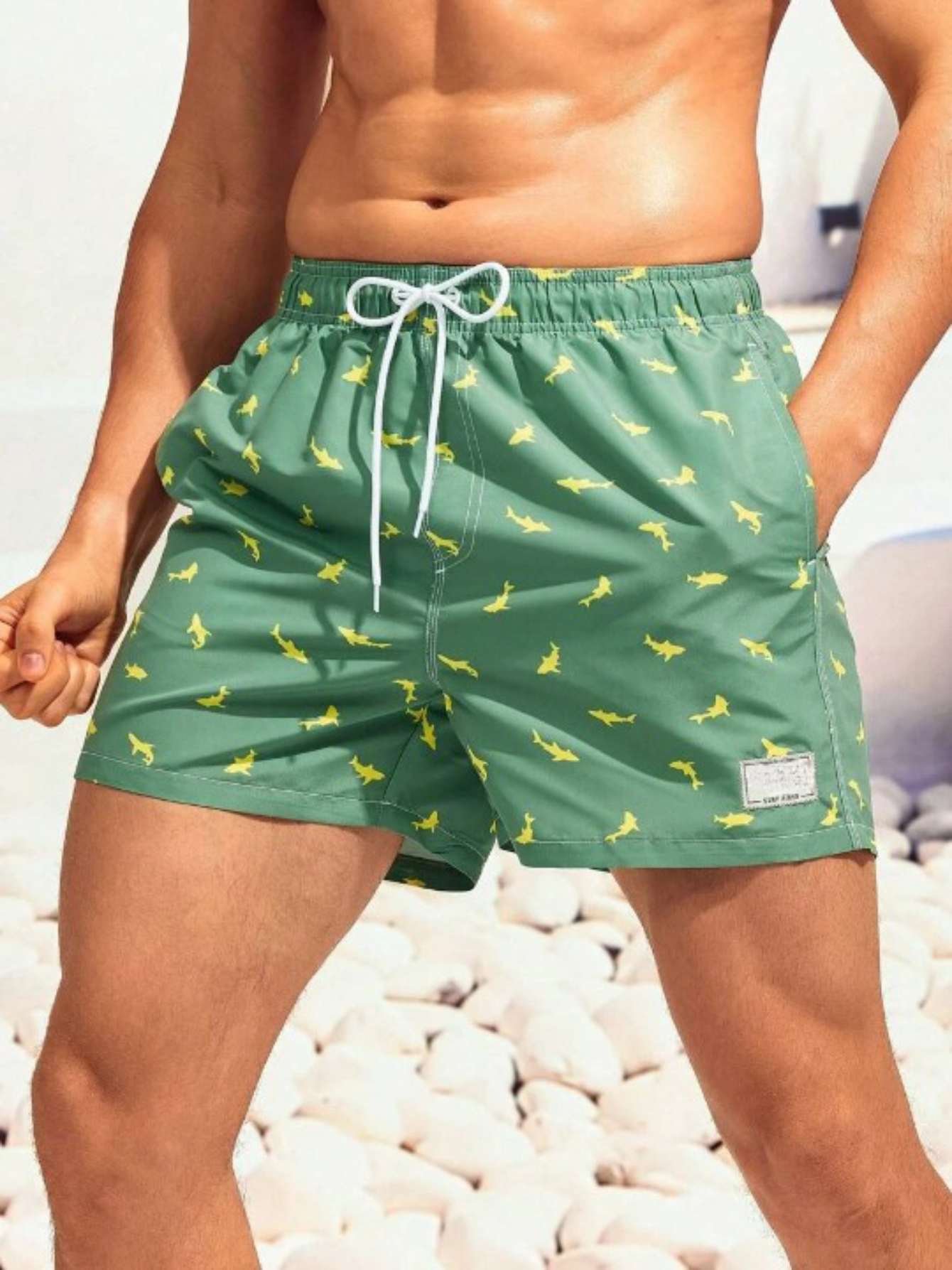 Animal Patched Print Drawstring Swim Trunks-Waves And Trunks
