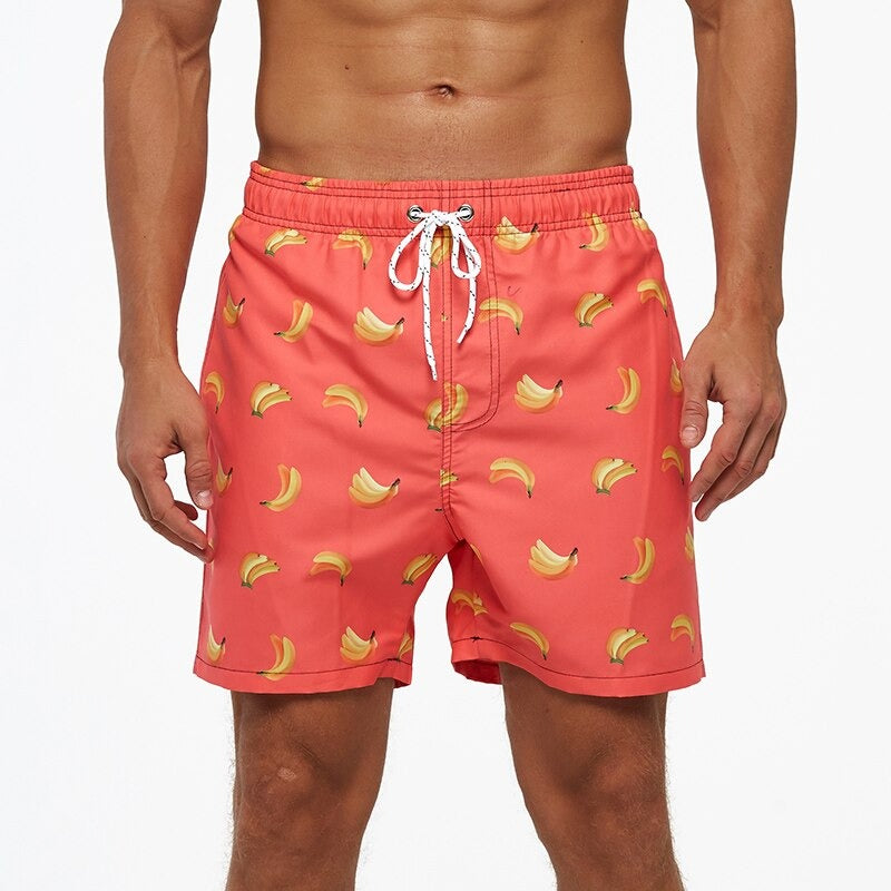Men's Orange Banana Quick Dry Beach Swim Shorts-Waves And Trunks
