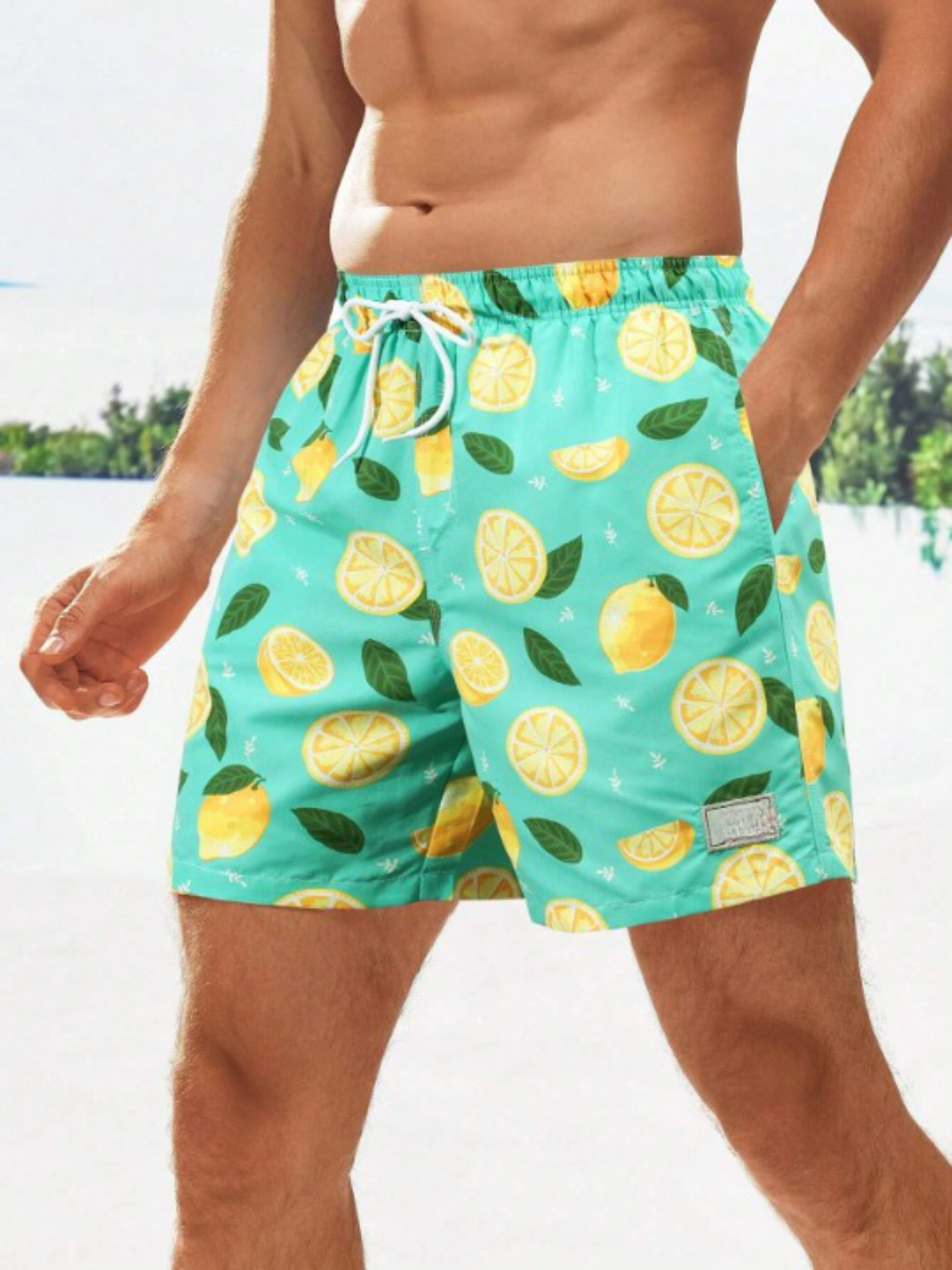 Lemon Print Swim Trunks-Waves And Trunks