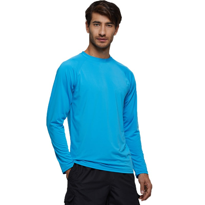 Men's Surfing Sky Blue Loose Stretch Swim Top-Waves And Trunks