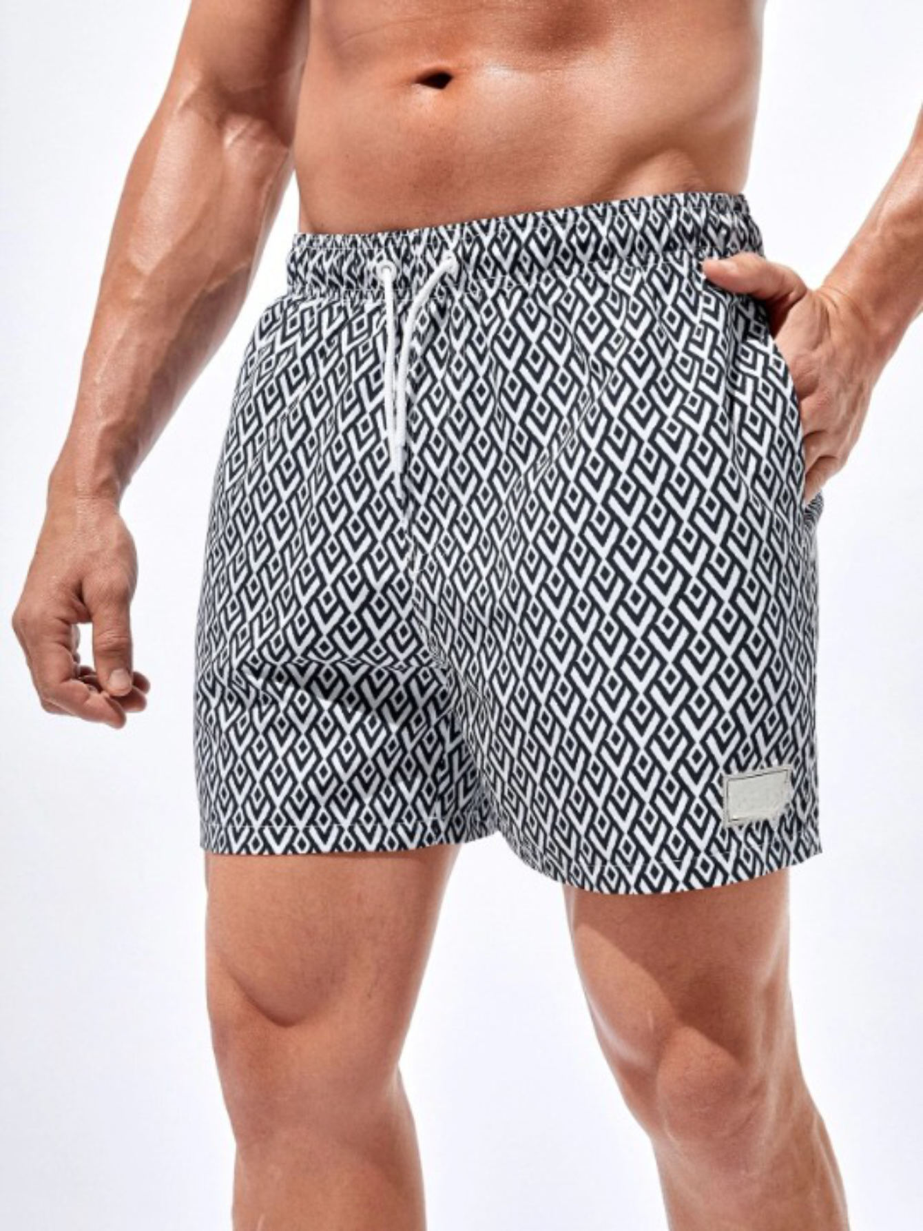 Geometric Patterned Swim Trunks-Waves And Trunks