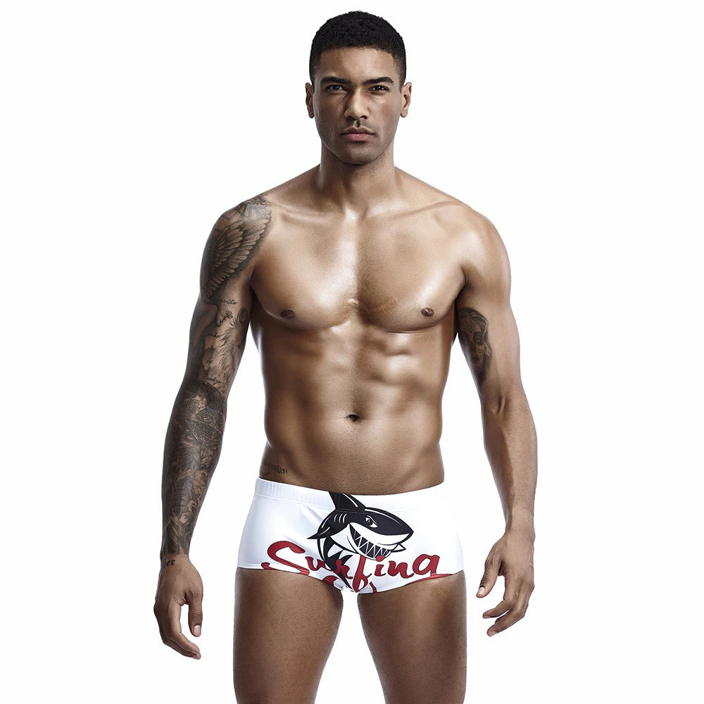Men's White Shark  Swimwear Trunks-Waves And Trunks